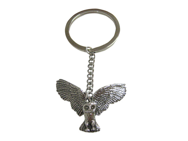 Silver Toned Textured Owl Bird Pendant Keychain