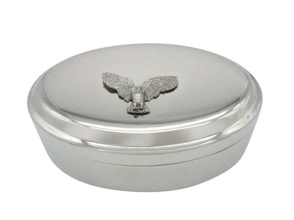 Silver Toned Textured Owl Bird Pendant Oval Trinket Jewelry Box