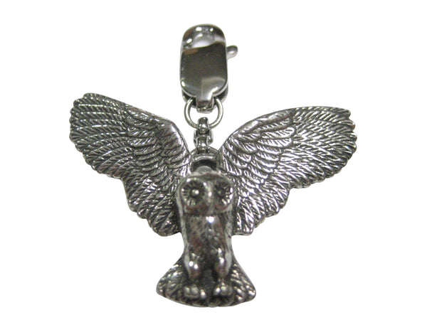 Silver Toned Textured Owl Bird Pendant Zipper Pull Charm