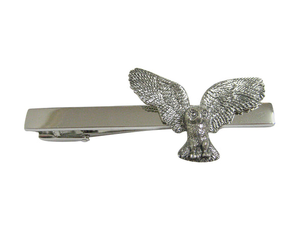Silver Toned Textured Owl Bird Square Tie Clip
