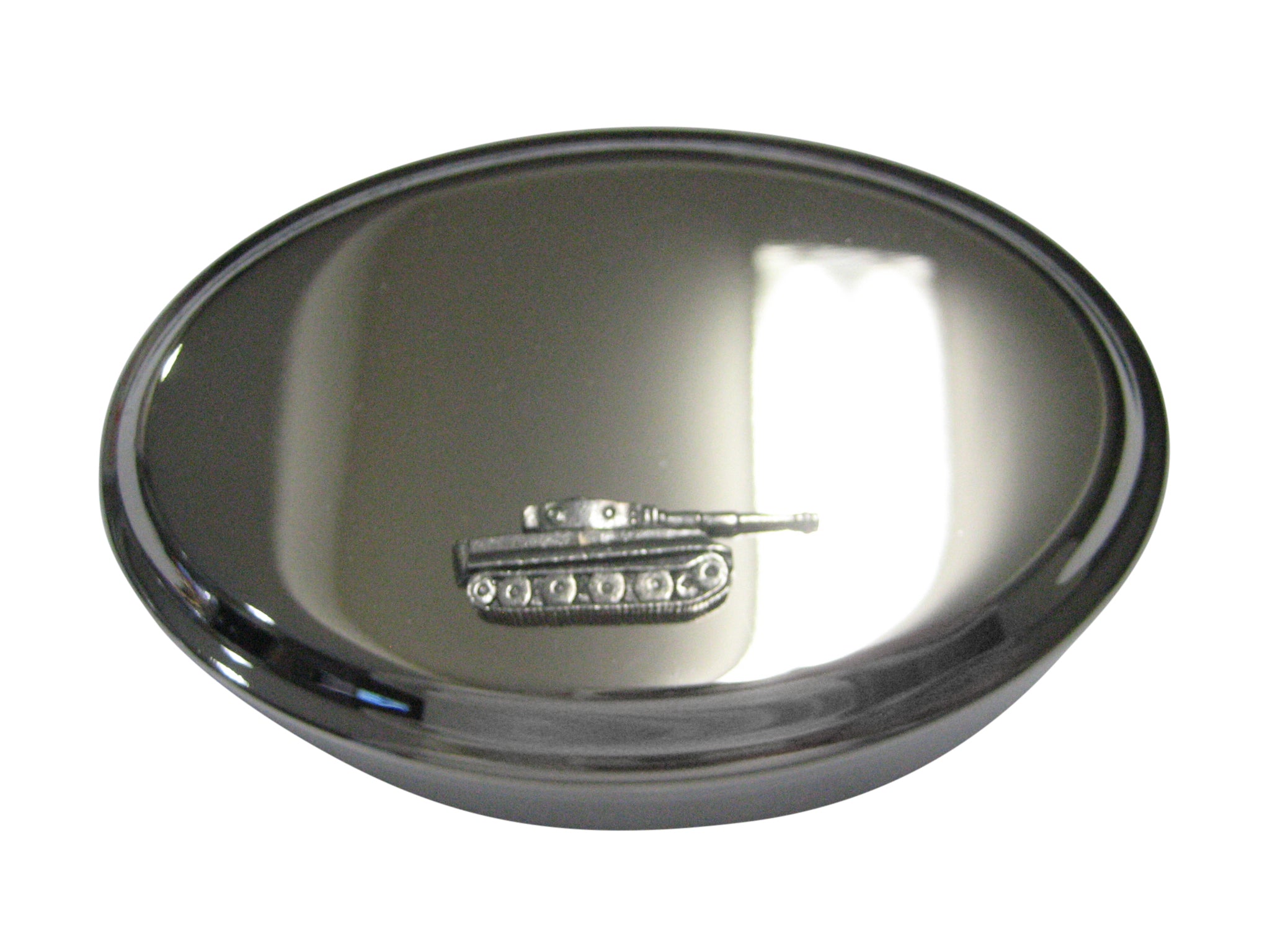 Silver Toned Textured Panzer War Tank Oval Trinket Jewelry Box