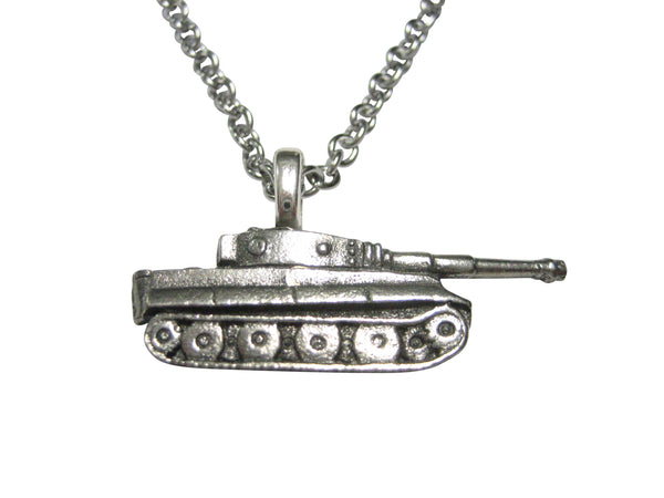 Silver Toned Textured Panzer War Tank Pendant Necklace