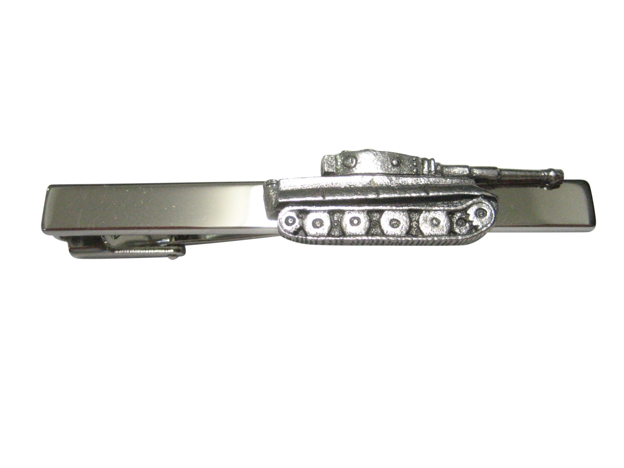 Silver Toned Textured Panzer War Tank Square Tie Clip