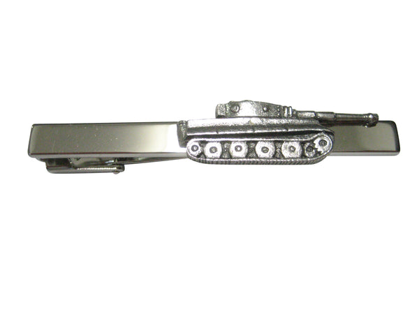 Silver Toned Textured Panzer War Tank Square Tie Clip