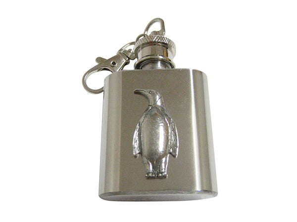Silver Toned Textured Penguin Bird 1 Oz. Stainless Steel Key Chain Flask