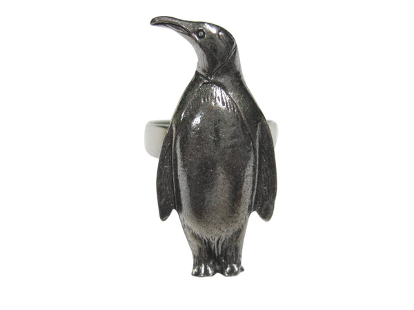 Silver Toned Textured Penguin Bird Adjustable Size Fashion Ring