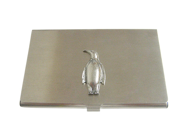 Silver Toned Textured Penguin Bird Business Card Holder