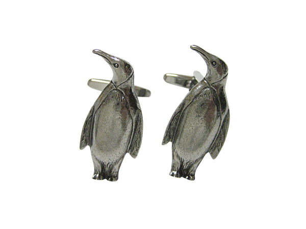 Silver Toned Textured Penguin Bird Cufflinks