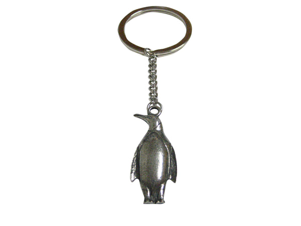 Silver Toned Textured Penguin Bird Pendant Keychain