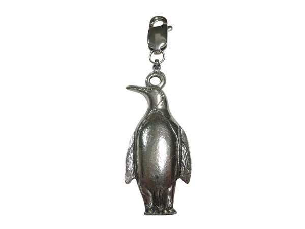Silver Toned Textured Penguin Bird Pendant Zipper Pull Charm