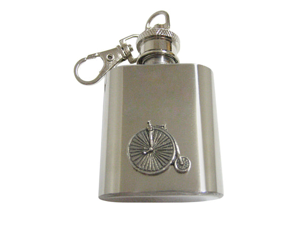 Silver Toned Textured Penny Farthing Retro Bicycle 1 Oz. Stainless Steel Key Chain Flask