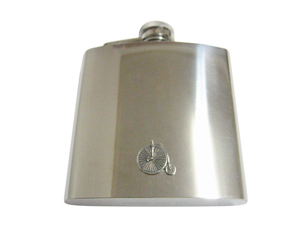 Silver Toned Textured Penny Farthing Retro Bicycle 6 Oz. Stainless Steel Flask
