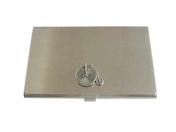Silver Toned Textured Penny Farthing Retro Bicycle Business Card Holder