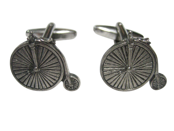 Silver Toned Textured Penny Farthing Retro Bicycle Cufflinks