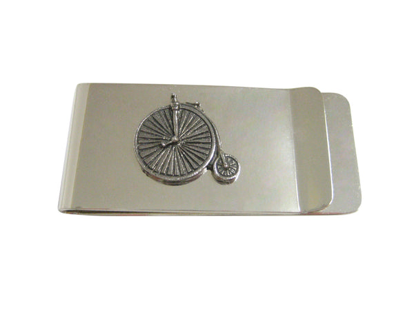 Silver Toned Textured Penny Farthing Retro Bicycle Money Clip