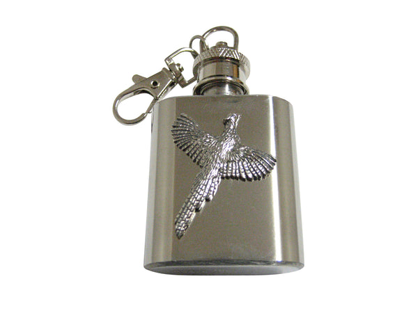 Silver Toned Textured Pheasant Bird 1 Oz. Stainless Steel Key Chain Flask