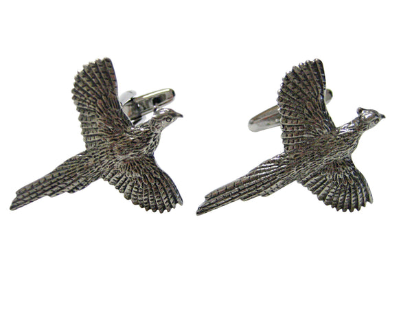Silver Toned Textured Pheasant Bird Cufflinks