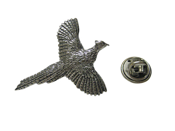 Silver Toned Textured Pheasant Bird Lapel Pin