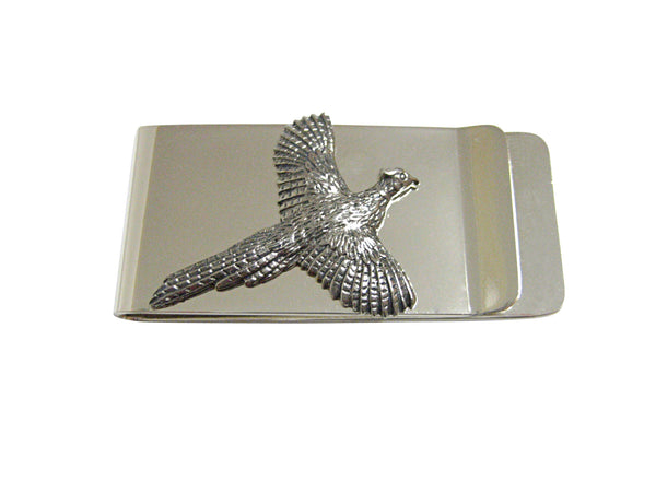 Silver Toned Textured Pheasant Bird Money Clip