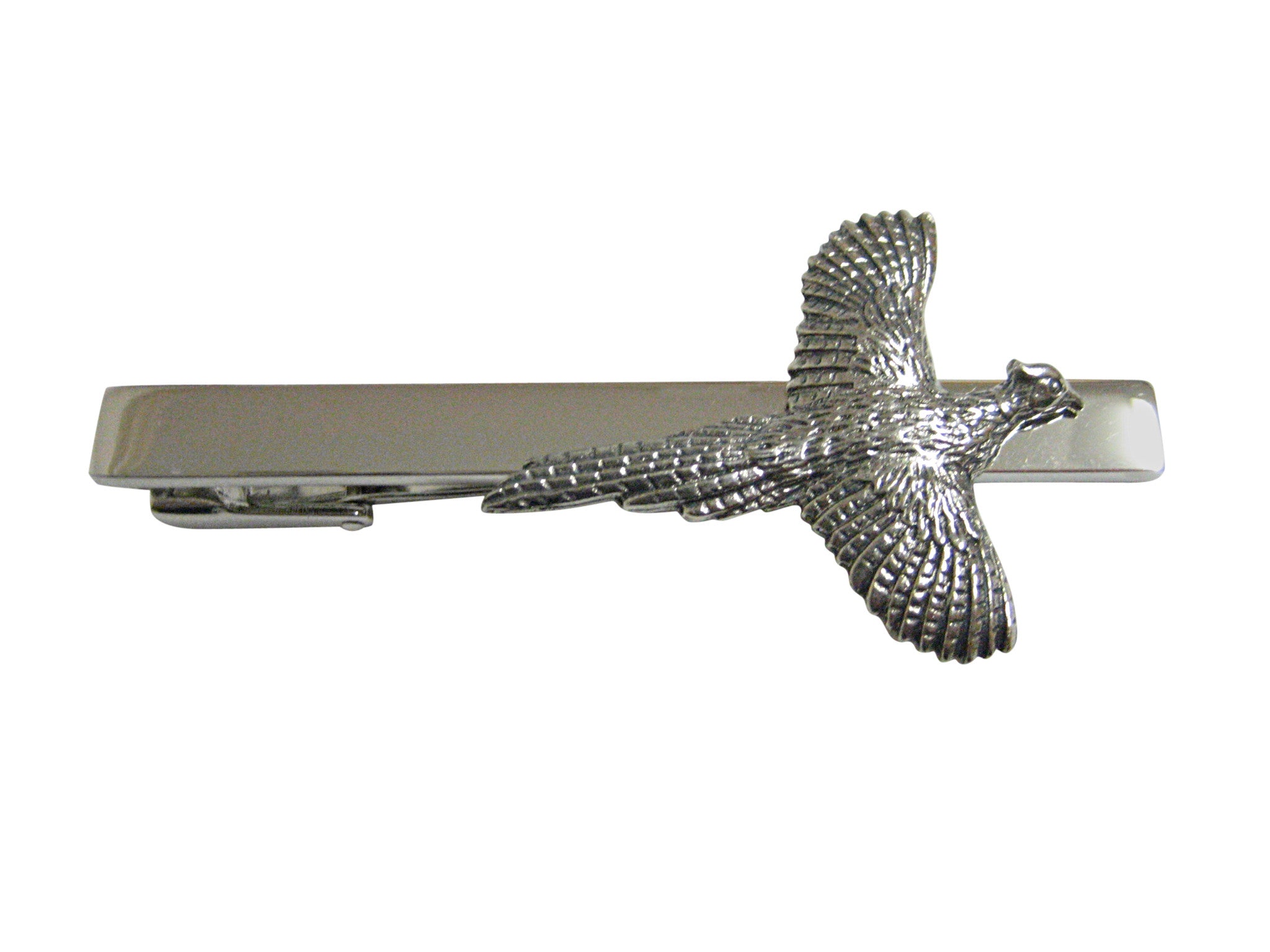 Silver Toned Textured Pheasant Bird Square Tie Clip