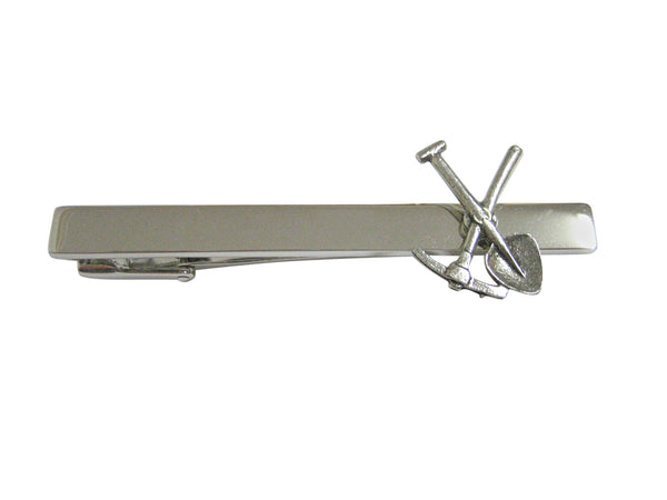 Silver Toned Textured Pick and Shovel Square Tie Clip
