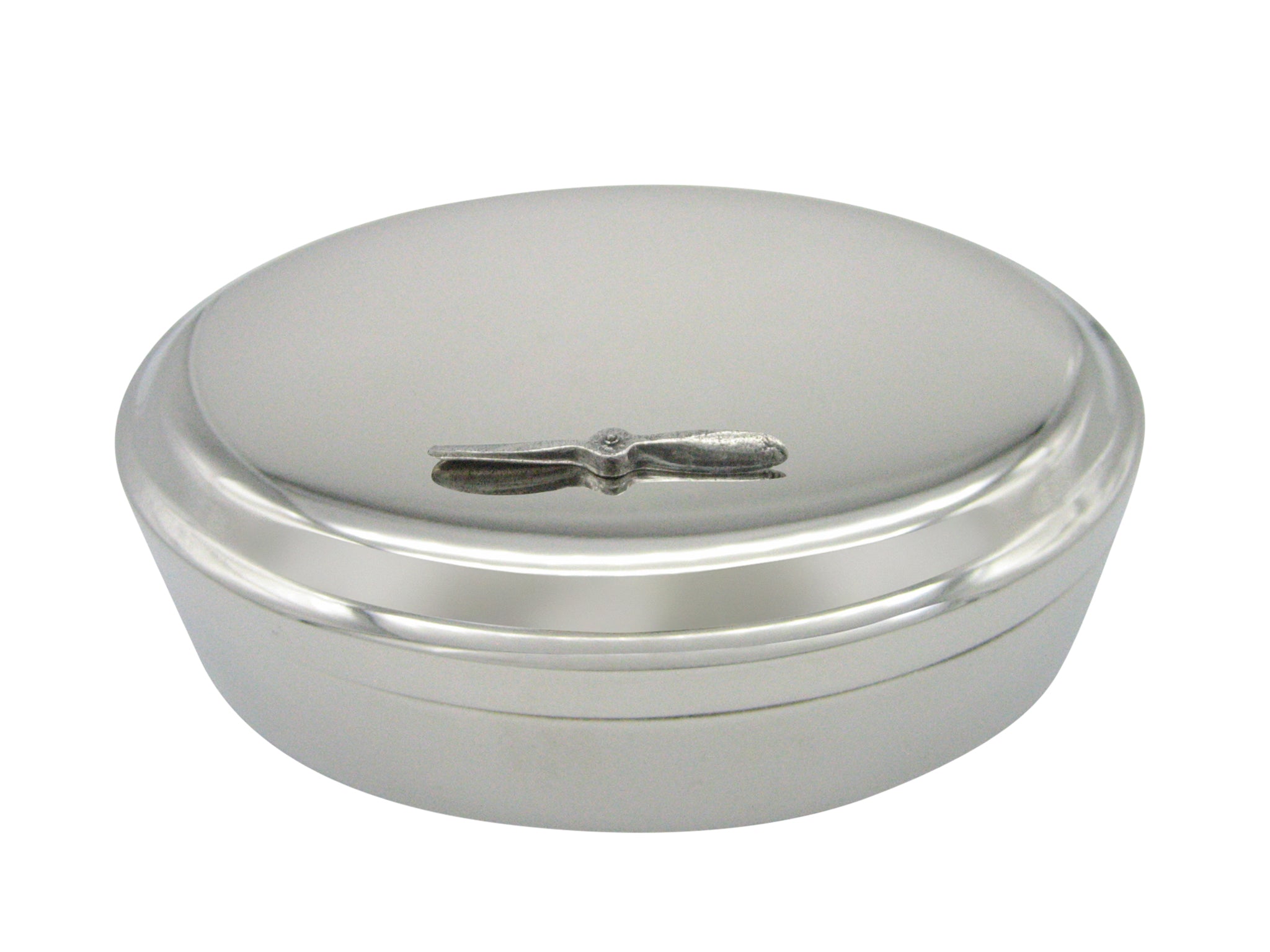 Silver Toned Textured Propeller Pendant Oval Trinket Jewelry Box