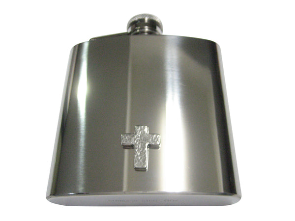 Silver Toned Textured Religious Cross 6oz Flask