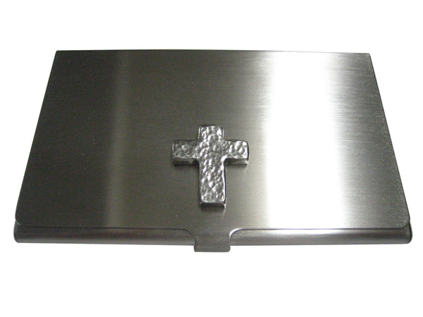 Silver Toned Textured Religious Cross Business Card Holder