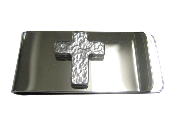 Silver Toned Textured Religious Cross Money Clip