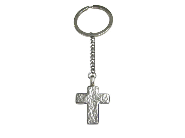 Silver Toned Textured Religious Cross Pendant Keychain