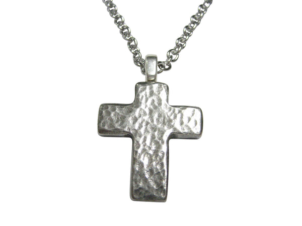 Silver Toned Textured Religious Cross Pendant Necklace