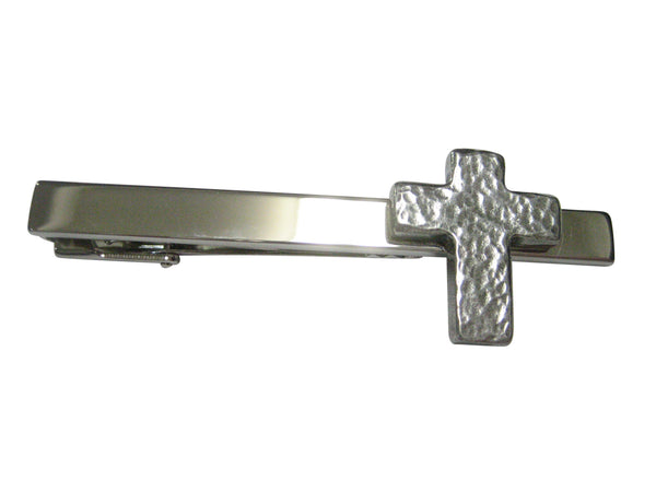 Silver Toned Textured Religious Cross Tie Clip