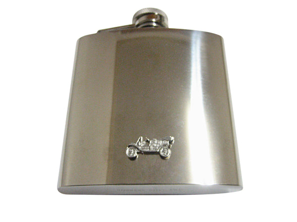 Silver Toned Textured Retro Car 6 Oz. Stainless Steel Flask