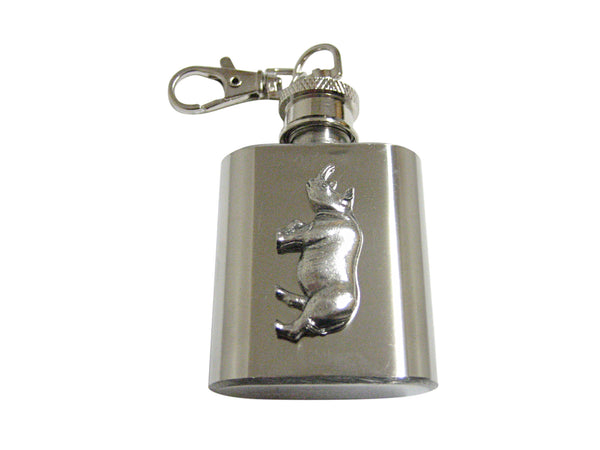 Silver Toned Textured Rhino 1 Oz. Stainless Steel Key Chain Flask