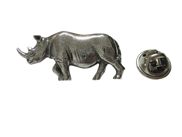 Silver Toned Textured Rhino Lapel Pin