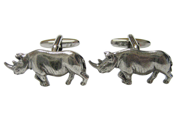 Silver Toned Textured Rhino Pendant Cufflinks