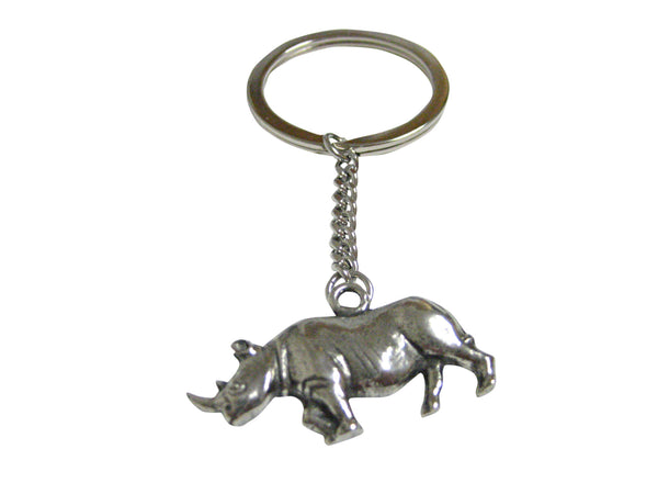 Silver Toned Textured Rhino Pendant Keychain