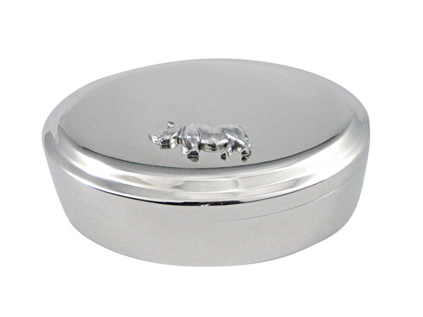 Silver Toned Textured Rhino Pendant Oval Trinket Jewelry Box
