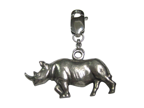 Silver Toned Textured Rhino Pendant Zipper Pull Charm