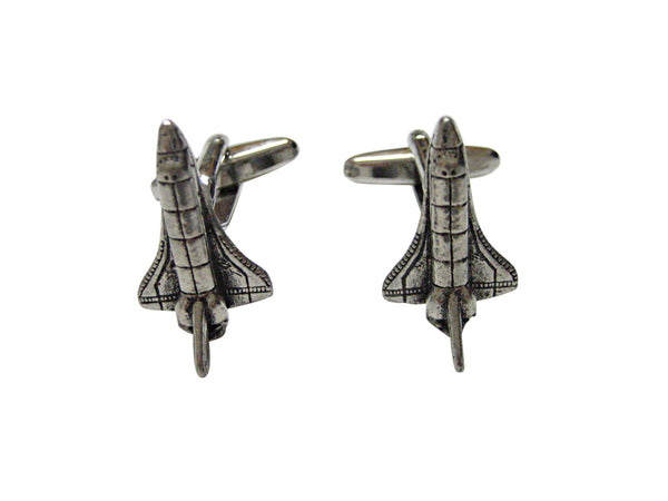 Silver Toned Textured Rocket Space Ship Cufflinks
