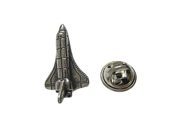Silver Toned Textured Rocket Space Ship Lapel Pin