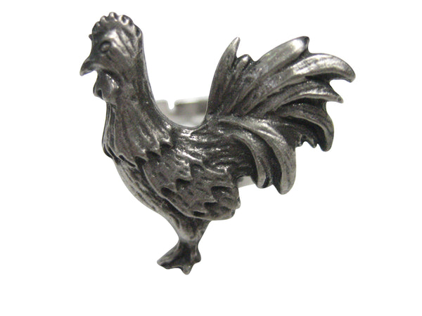 Silver Toned Textured Rooster Chicken Bird Adjustable Size Fashion Ring