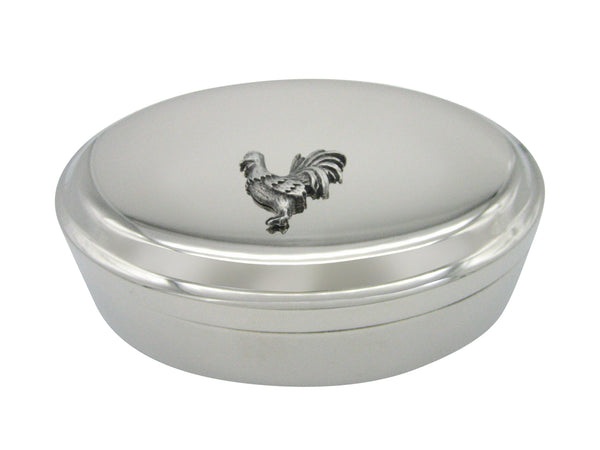Silver Toned Textured Rooster Chicken Bird Pendant Oval Trinket Jewelry Box