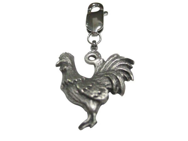 Silver Toned Textured Rooster Chicken Bird Pendant Zipper Pull Charm