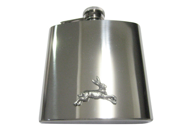 Silver Toned Textured Running Rabbit Hare 6oz Flask