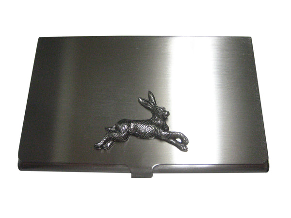 Silver Toned Textured Running Rabbit Hare Business Card Holder