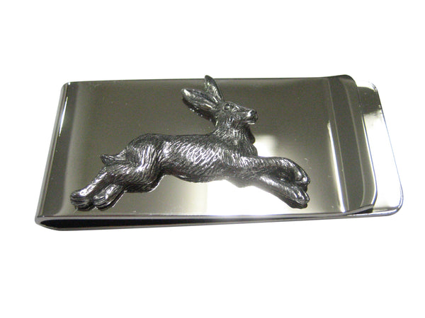 Silver Toned Textured Running Rabbit Hare Money Clip