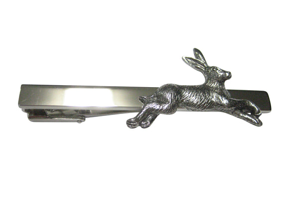 Silver Toned Textured Running Rabbit Hare Square Tie Clip