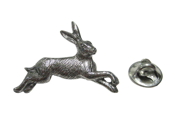 Silver Toned Textured Running Rabbit Lapel Pin