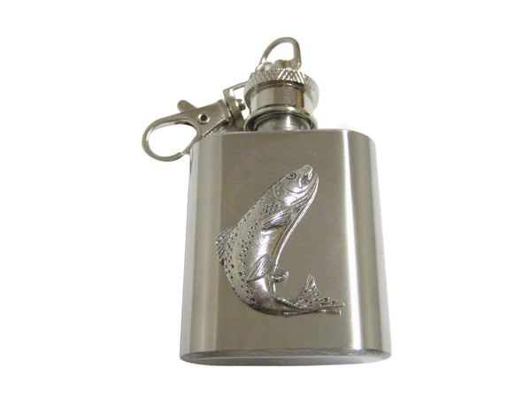 Silver Toned Textured Salmon Fish 1 Oz. Stainless Steel Key Chain Flask